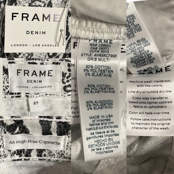 Frame Gris Multi Grey Python Ali High Rise Cigarette Jeans 27 NWT - Picture 6 of 7